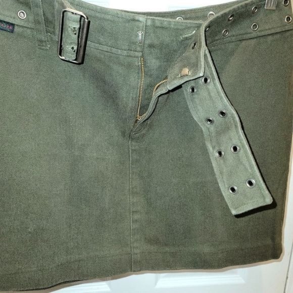 Vintage Ralph by Ralph Lauren Mini Skirt Army Green Cotton Denim Moto Size 12 - Picture 6 of 10